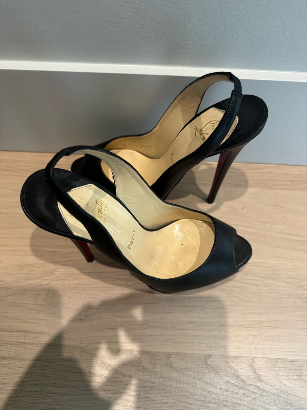 Christian Louboutin Black Leather Peep-Toe Platform Sandals - Picture 2 of 4